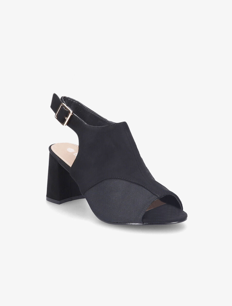 Sandales à talons et ganse bi-matière - Noir - 2