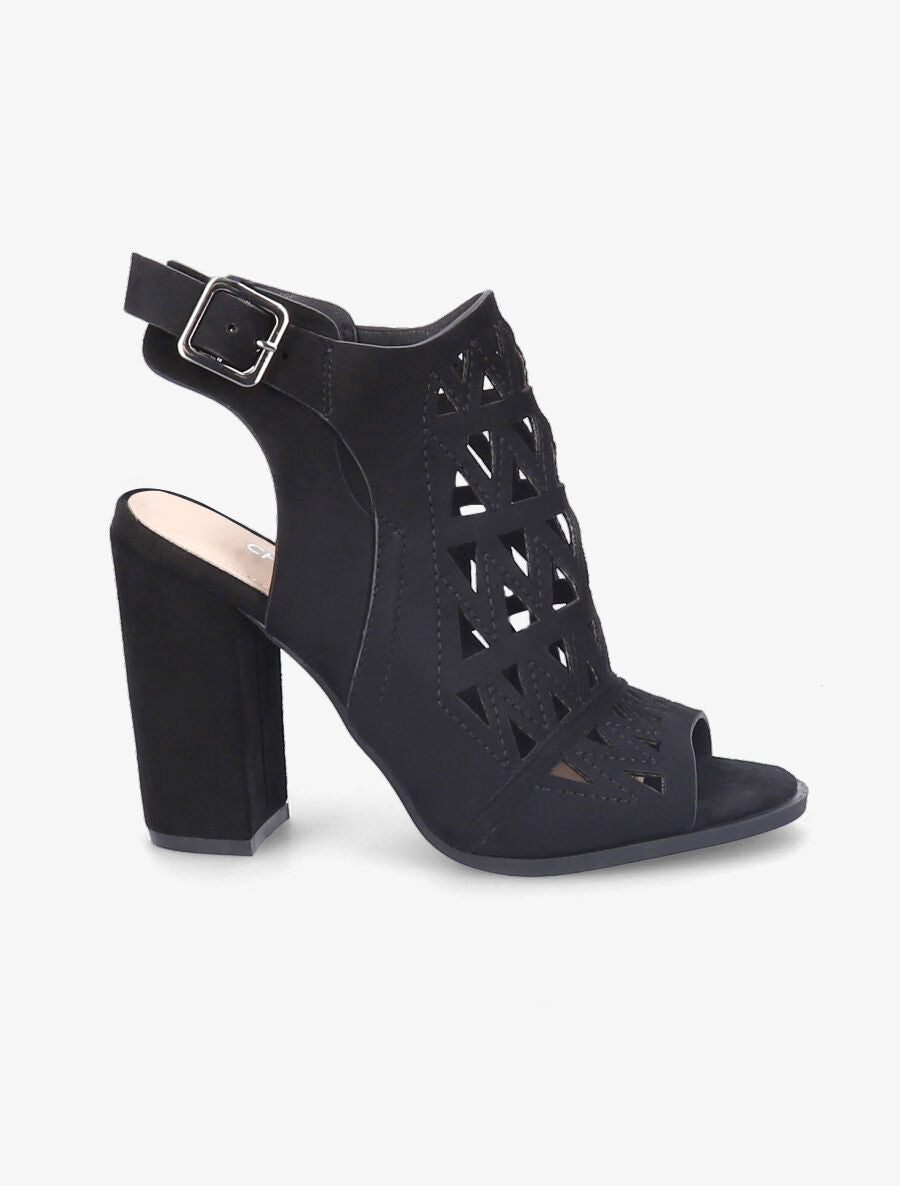Sandales en suédine à talons ajourées style triangle - Noir - 1
