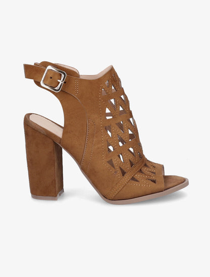 Sandales en suédine à talons ajourées style triangle - Camel - 5