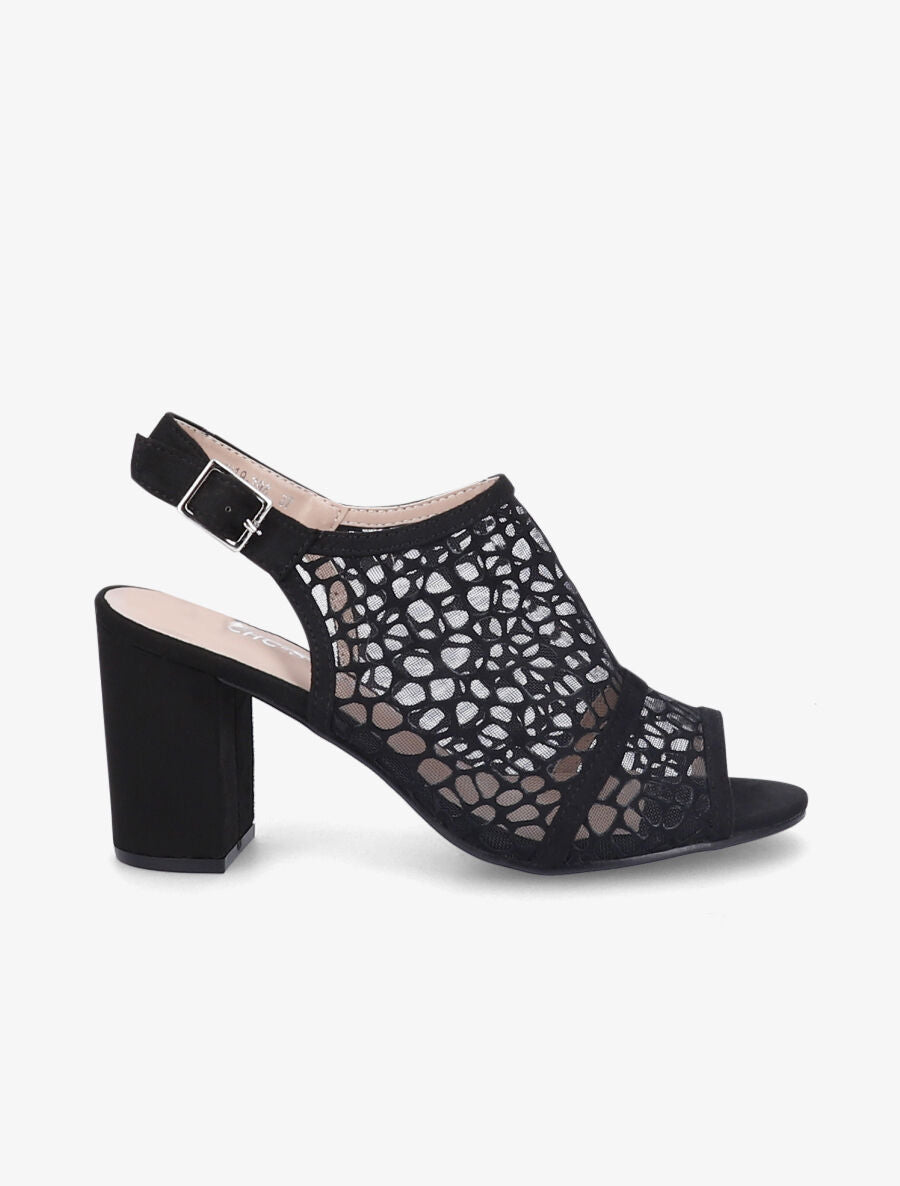 Sandales à talons ganse en tissu et suédine style voronoï - Noir - 5