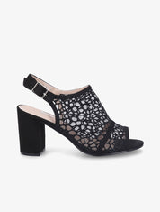 Sandales à talons ganse en tissu et suédine style voronoï - Noir - 5