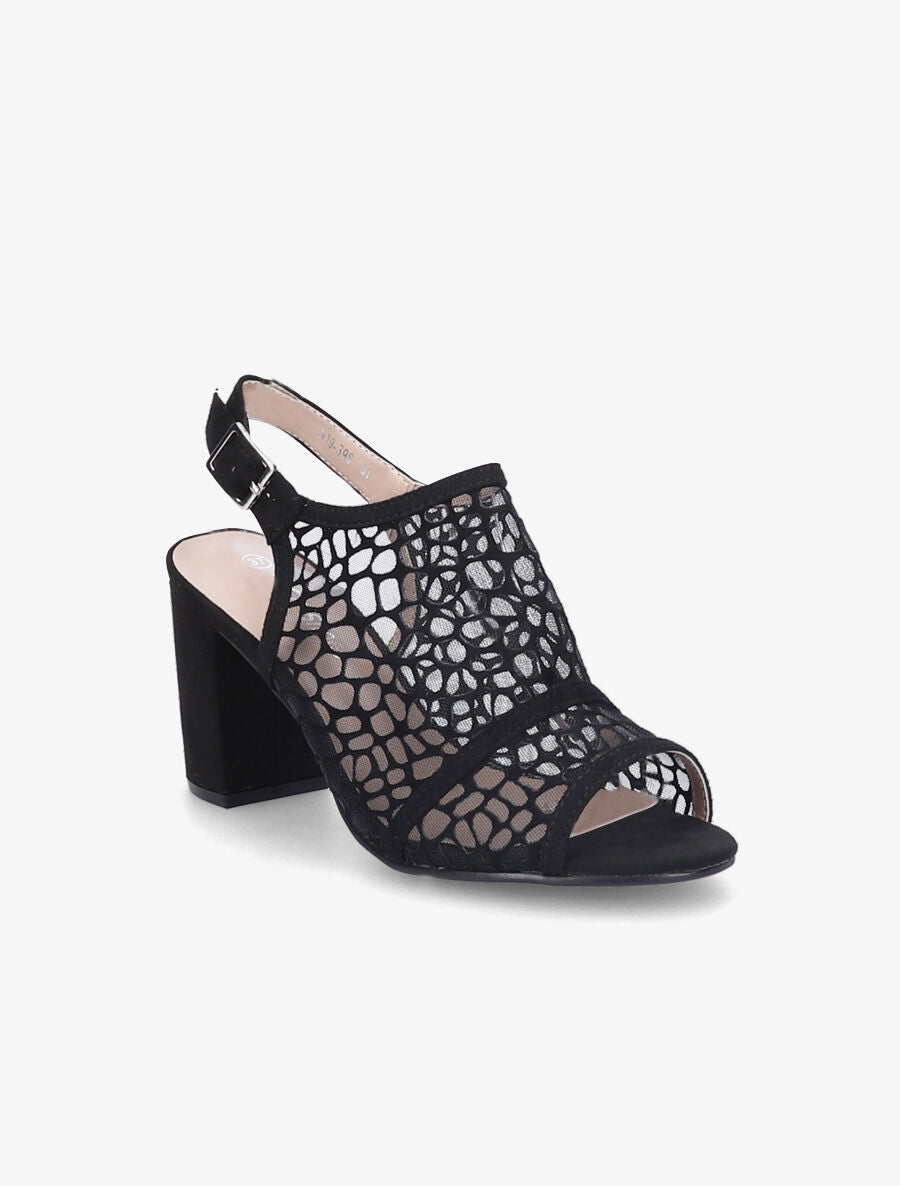 Sandales à talons ganse en tissu et suédine style voronoï - Noir - 2