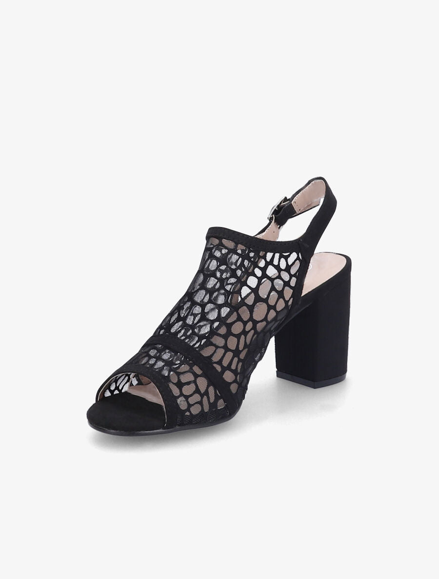 Sandales à talons ganse en tissu et suédine style voronoï - Noir - 3