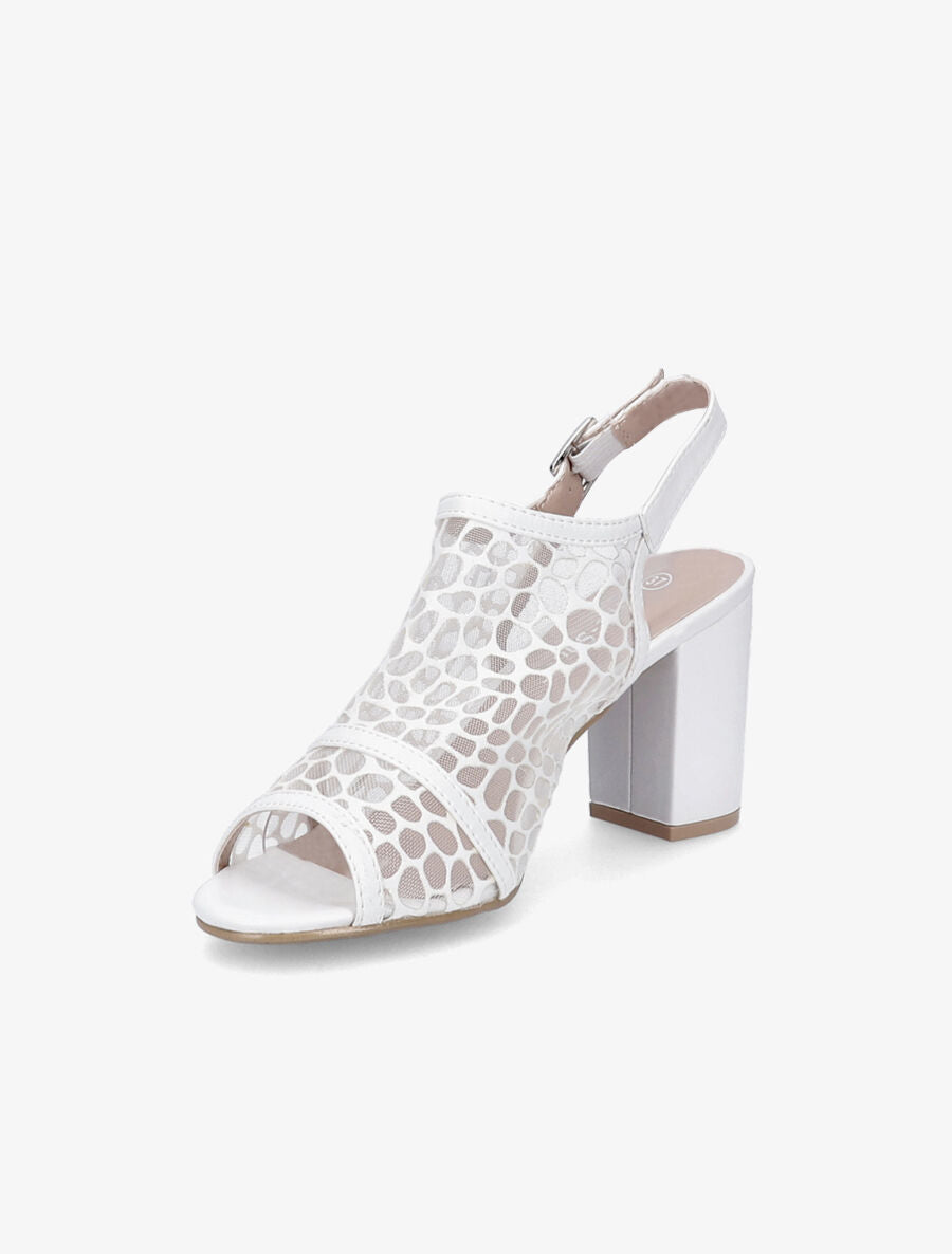 Sandales à talons ganse en tissu et suédine style voronoï - Blanc - 3