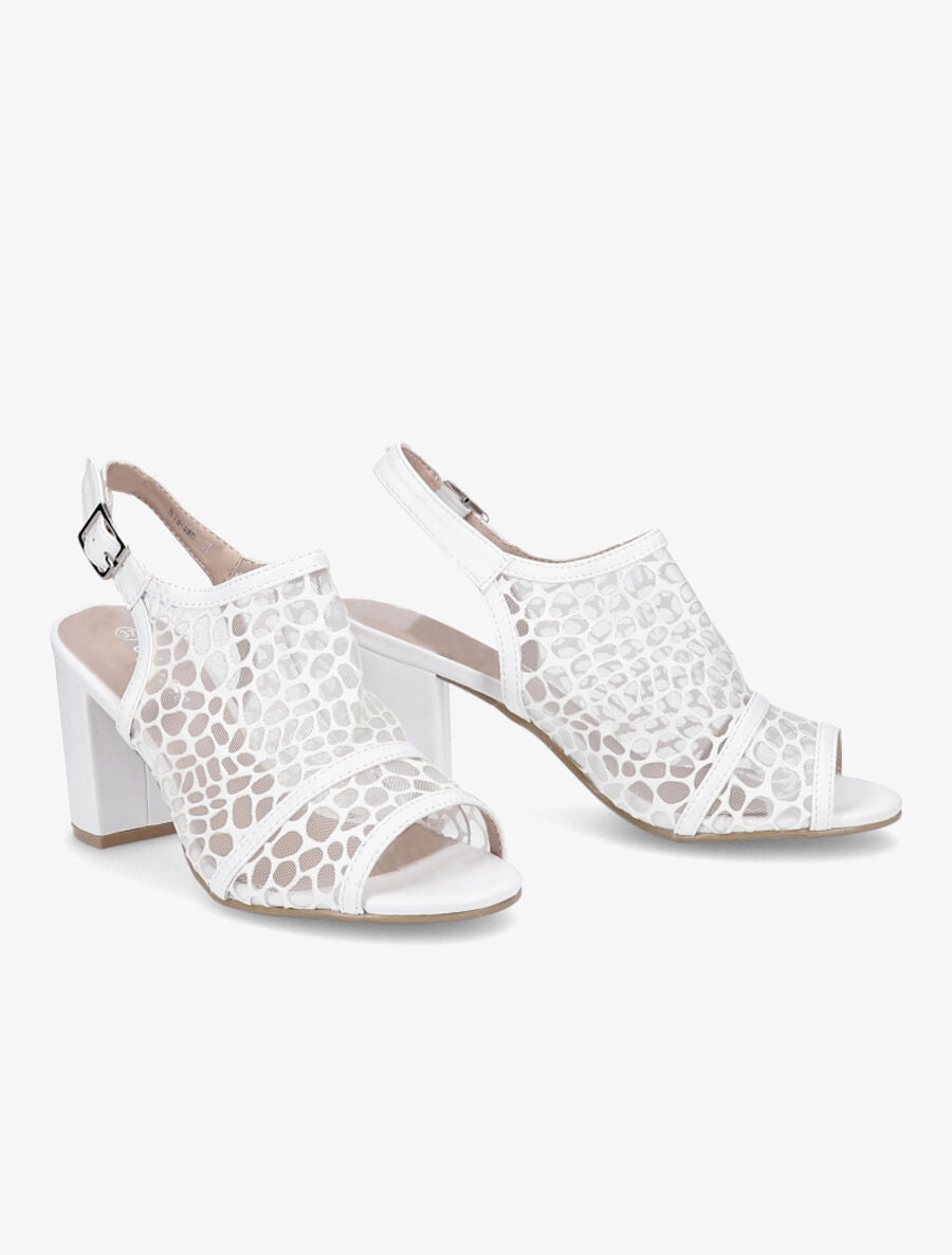 Sandales à talons ganse en tissu et suédine style voronoï - Blanc - 4