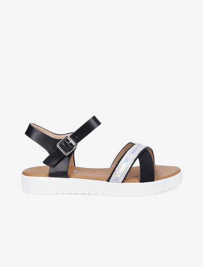 Sandales bi-matière à bride holographique - Noir - 5
