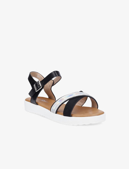 Sandales bi-matière à bride holographique - Noir - 2