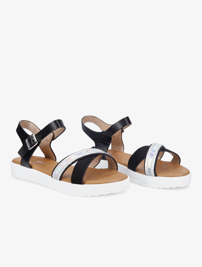 Sandales bi-matière à bride holographique - Noir - 4