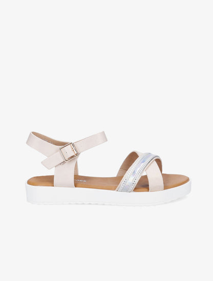 Sandales bi-matière à bride holographique - Beige - 1