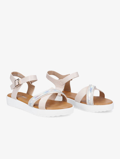 Sandales bi-matière à bride holographique - Beige - 4