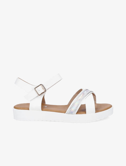 Sandales bi-matière à bride holographique - Blanc - 1