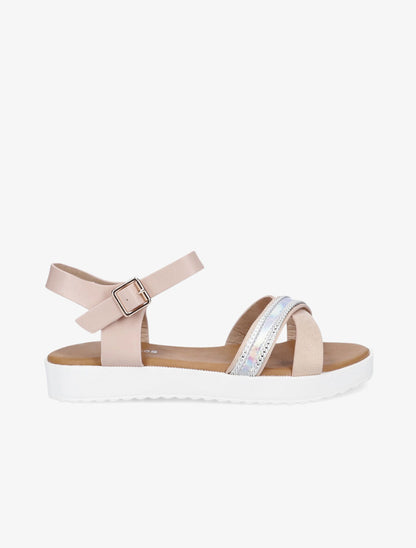 Sandales bi-matière à bride holographique - Rose - 1