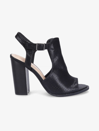 Sandales à talons en simili perforé irisé - Noir - 1