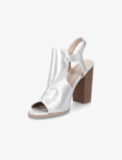 Sandales à talons en simili perforé irisé - Argent - 3