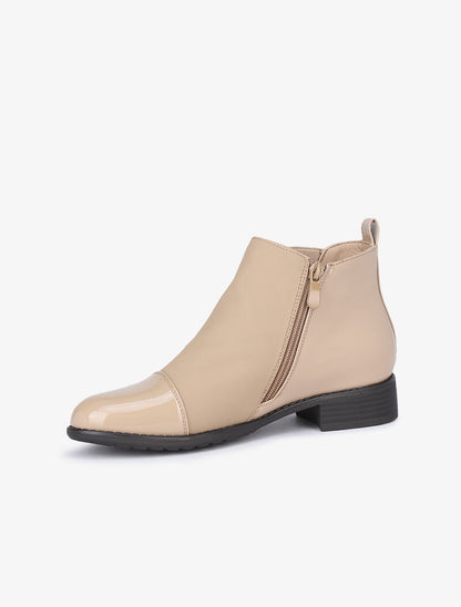 Bottines suédées et vernies à zip stylisé - Taupe - 3