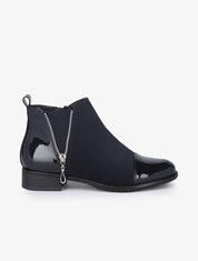 Bottines suédées et vernies à zip stylisé - Marine - 1