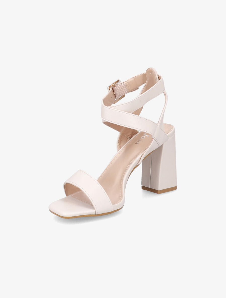 Sandales à talons en simili et brides croisées - Beige - 3