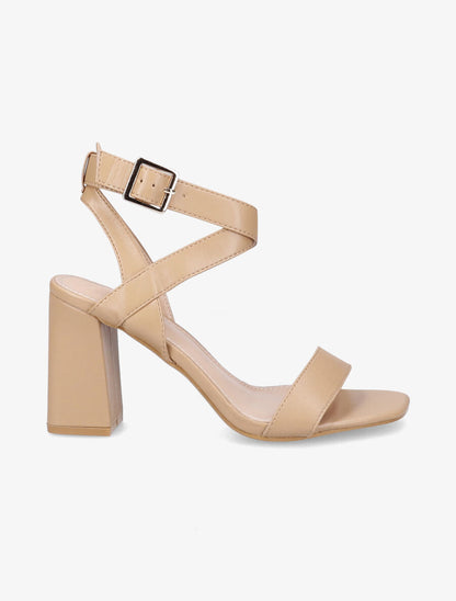 Sandales à talons en simili et brides croisées - Camel - 1