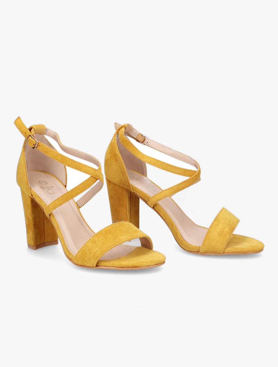 Sandales en suédine à talons classique - Moutarde - 4