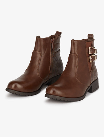 Bottines bi-matière à double sangles - Marron - 5