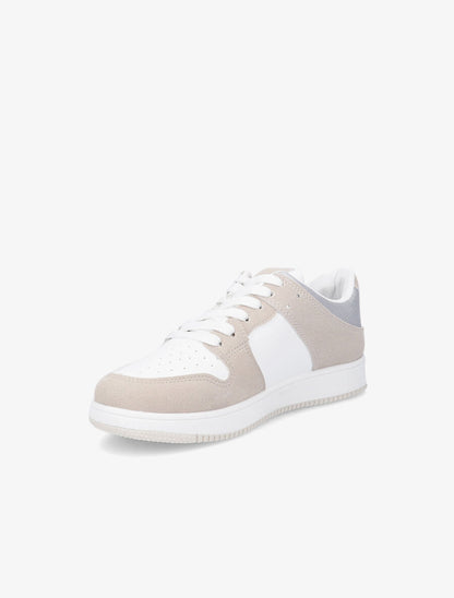 Sneakers bicolore en simili et suédine - Beige - 3
