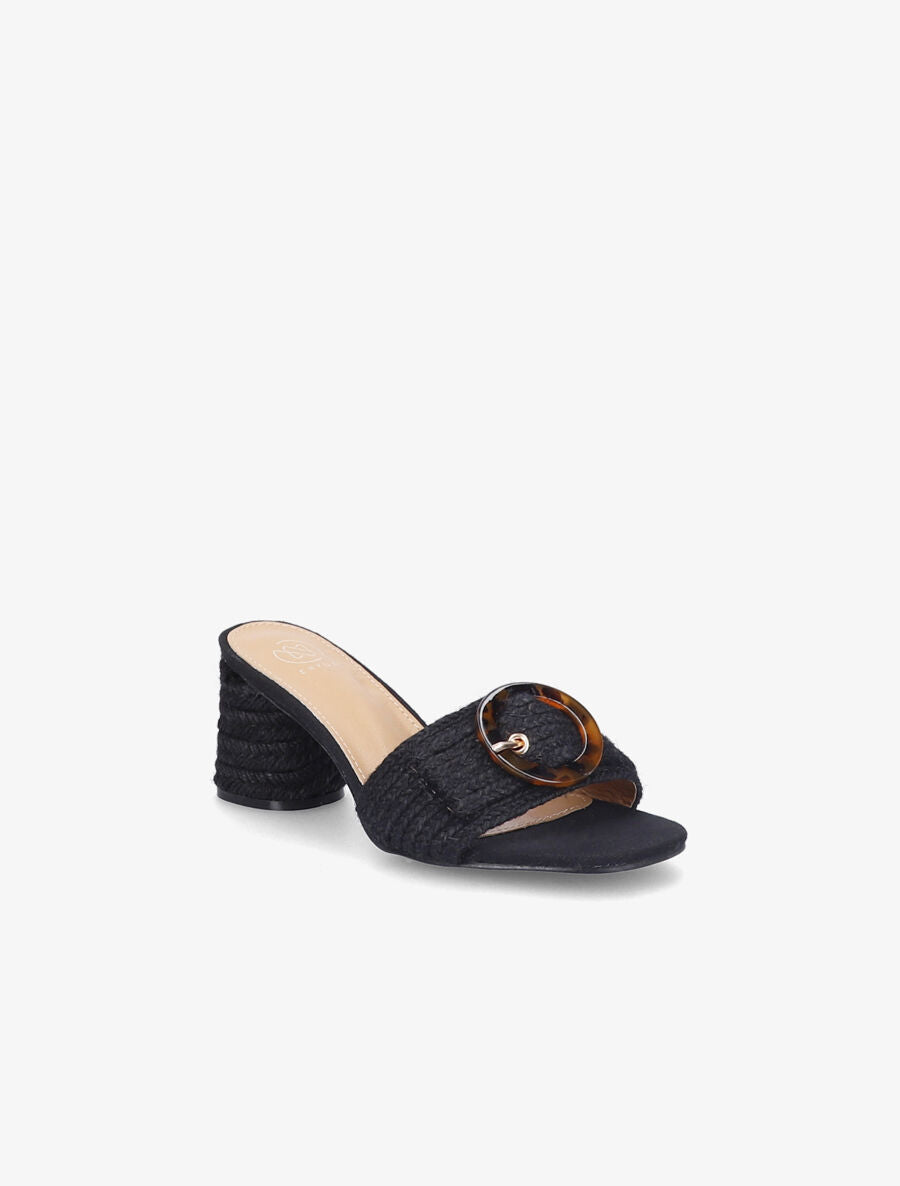 Mules en raphia à boucle style écailles - Noir - 2