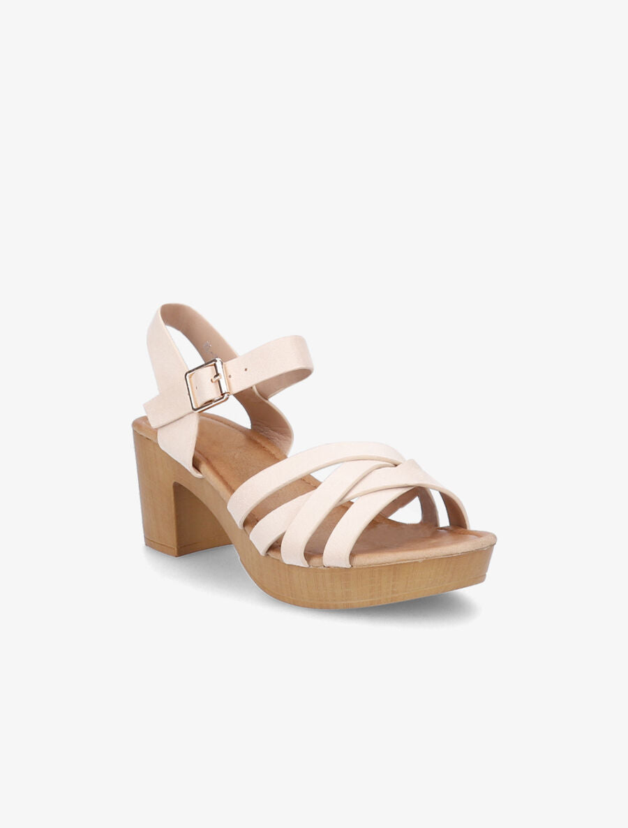 Sandales à talons et brides croisées en suédine - Beige - 2