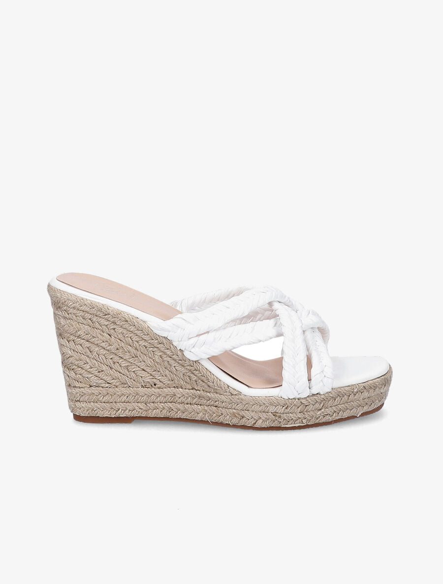 Mules à talons compensés en raphia - Blanc - 5