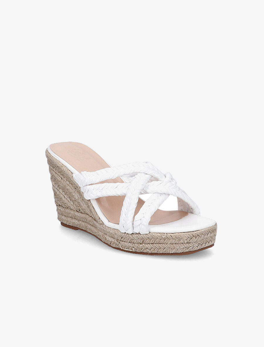 Mules à talons compensés en raphia - Blanc - 2
