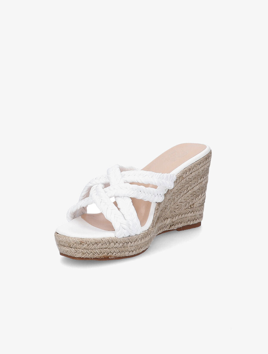 Mules à talons compensés en raphia - Blanc - 3