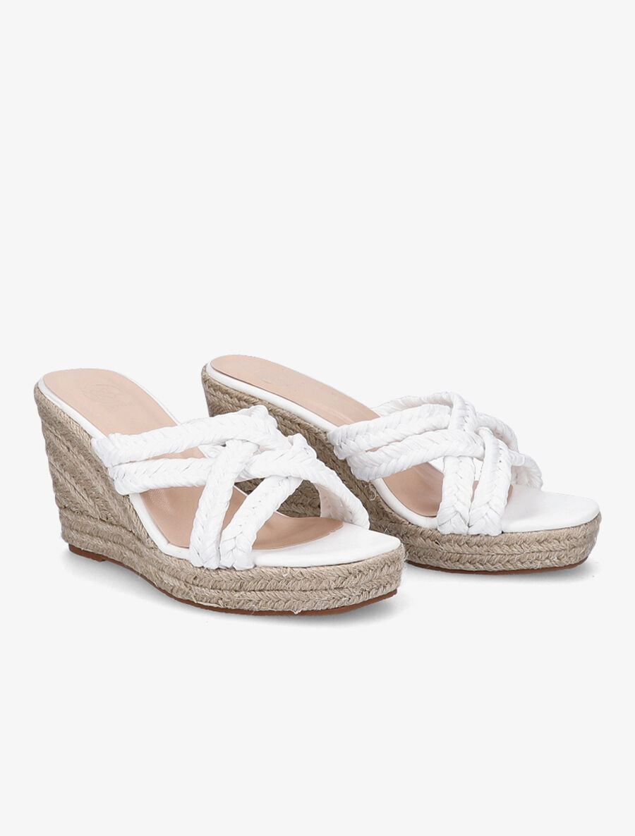 Mules à talons compensés en raphia - Blanc - 4