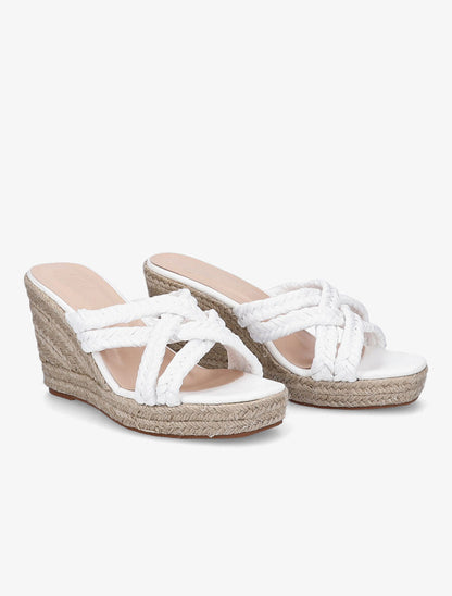 Mules à talons compensés en raphia - Blanc - 4