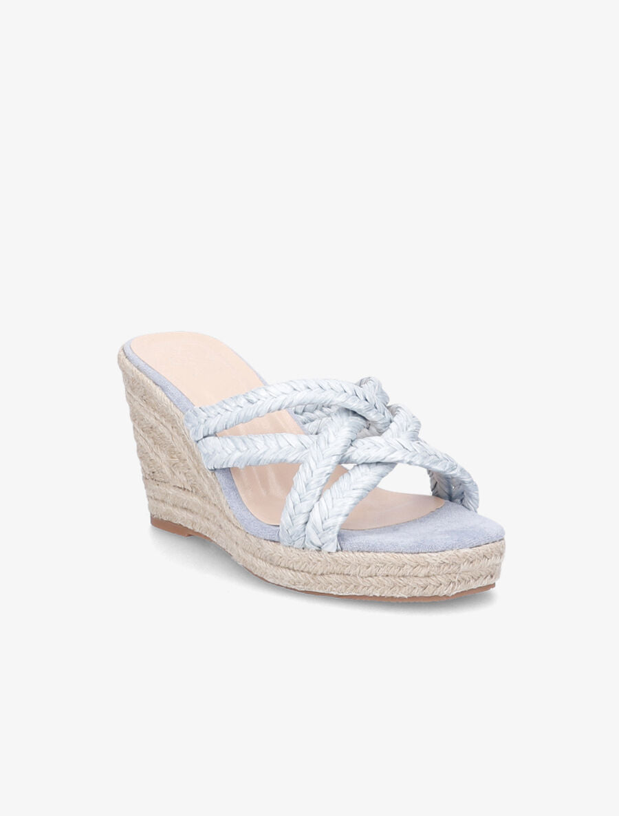 Mules à talons compensés en raphia - Bleu ciel - 2