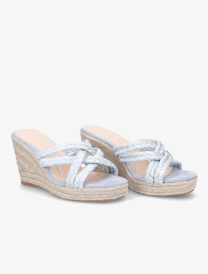 Mules à talons compensés en raphia - Bleu ciel - 4
