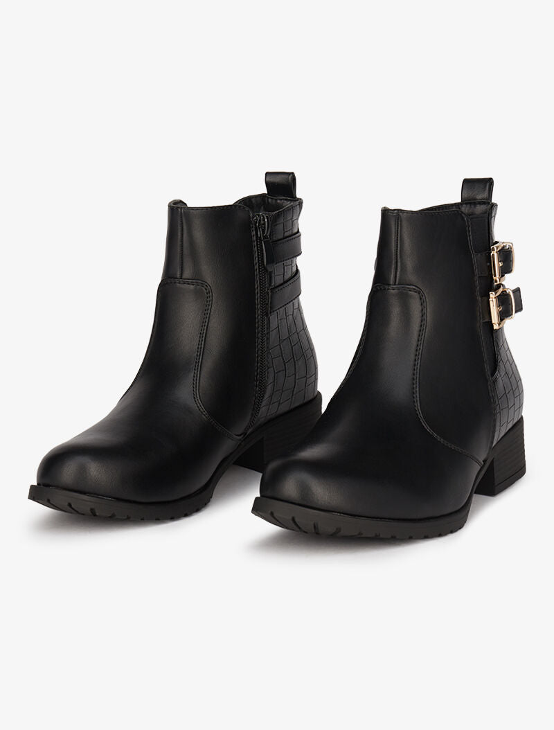Bottines bi-matière à double sangles - Noir - 1