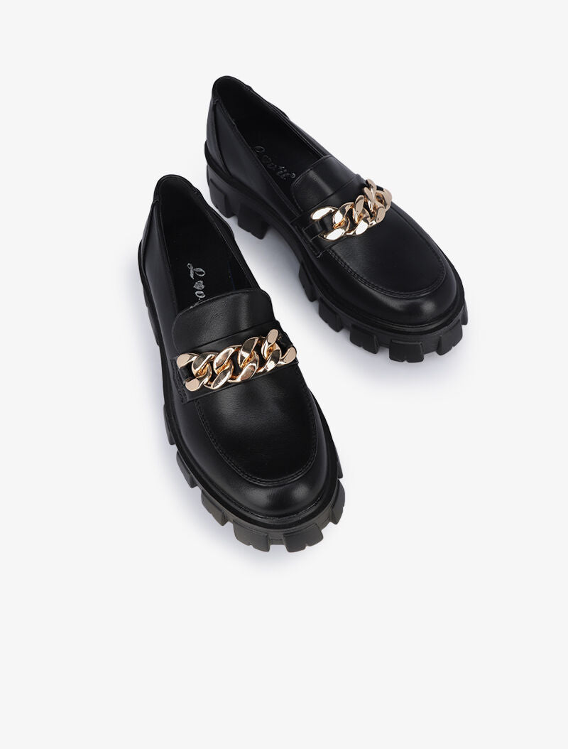 Mocassins à détail chaîne et semelles crantées - Noir - 6