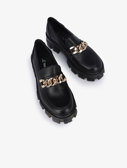Mocassins à détail chaîne et semelles crantées - Noir - 6