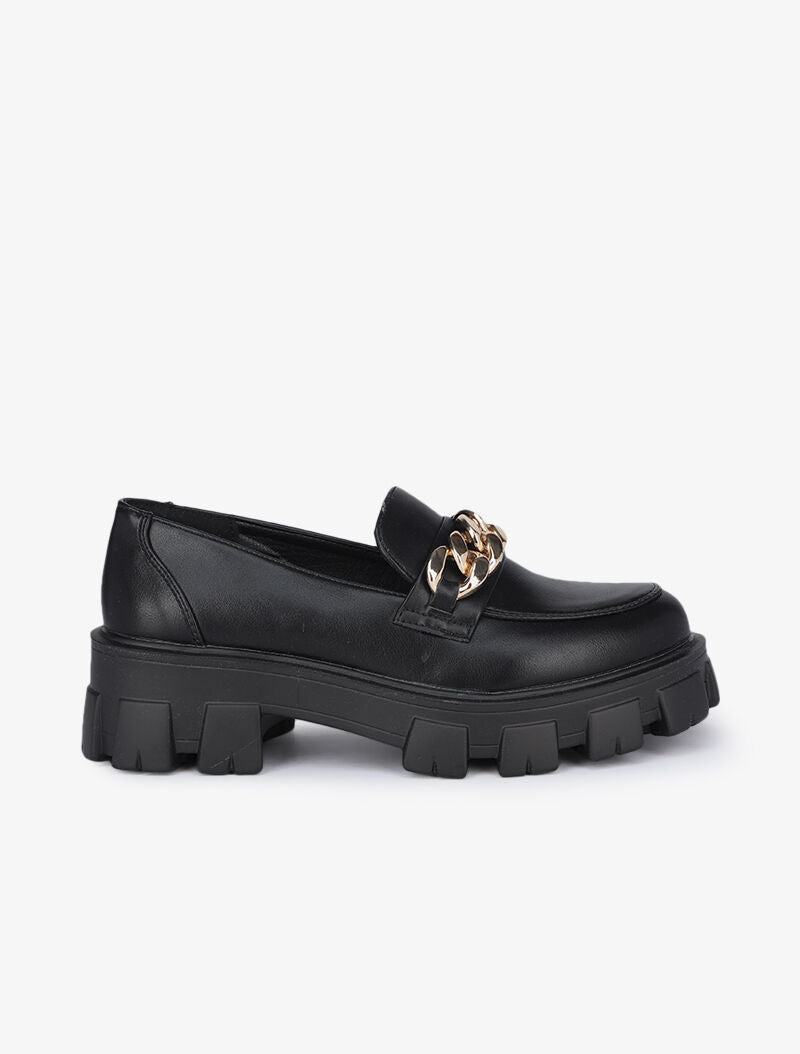 Mocassins à détail chaîne et semelles crantées - Noir - 2