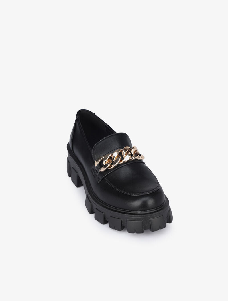 Mocassins à détail chaîne et semelles crantées - Noir - 3