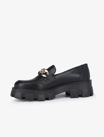 Mocassins à détail chaîne et semelles crantées - Noir - 4