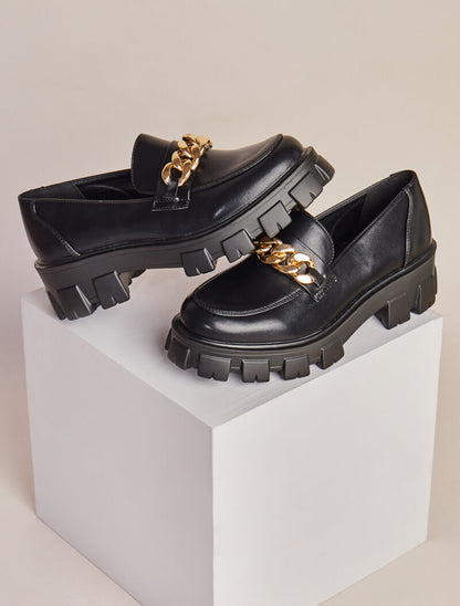Mocassins à détail chaîne et semelles crantées - Noir - 5