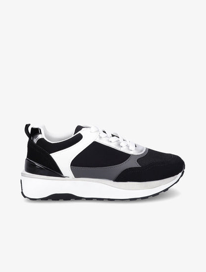 Baskets bi-matière à lacets - Noir - 5