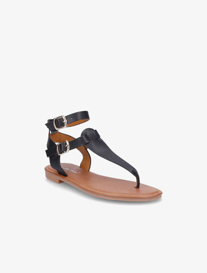 Nu-pieds en simili à double brides - Noir - 1