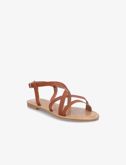 Sandales plates en simili à brides entrelacées - Camel - 2