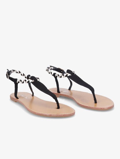 Nu-pieds en simili à bride tressée irisée - Noir - 5