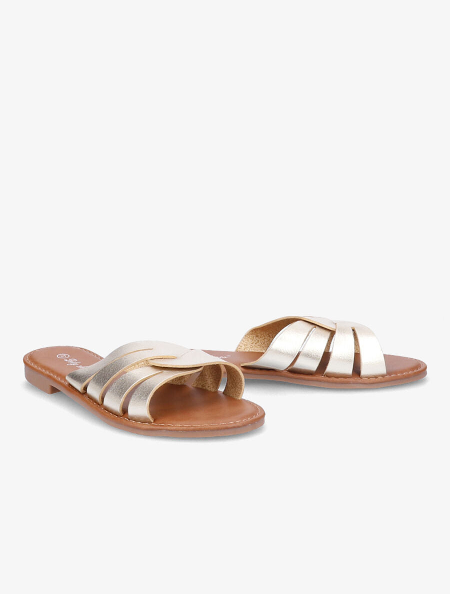 Mules plates nacrées à brides croisées stylisées - Or - 4