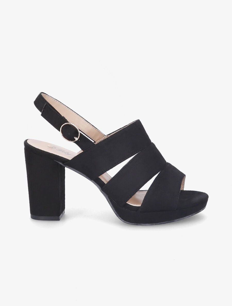 Sandales à talons en suédine et larges brides - Noir - 5