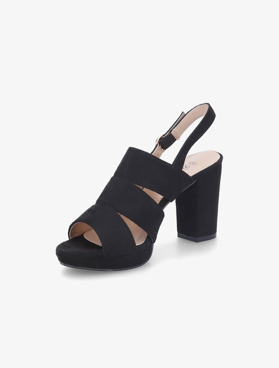 Sandales à talons en suédine et larges brides - Noir - 3
