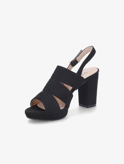 Sandales à talons en suédine et larges brides - Noir - 3