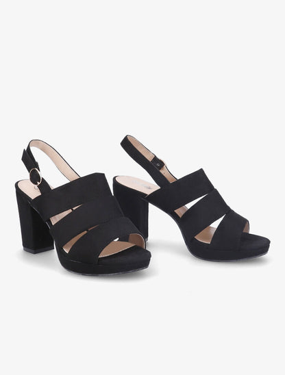 Sandales à talons en suédine et larges brides - Noir - 4